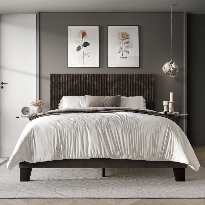 CraftPorch Corduroy Mid-Century Modern Velvet Platform Bed