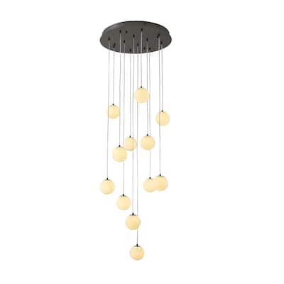 18-Light Black Stainelss Steel Chandelier With Alabaster Pendants