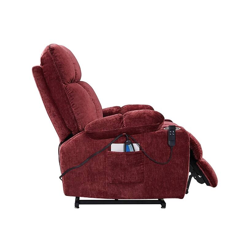 Red Dual OKIN Motor Power Lift Recliner for Elderly with Heat, and Massage, 180° Lay Flat, Adjustable Backrest and Footrest