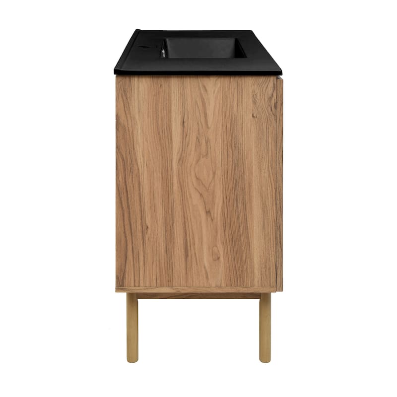 Classe 48 In. Brown Oak Bathroom Vanity With Black Ceramic Sink Top