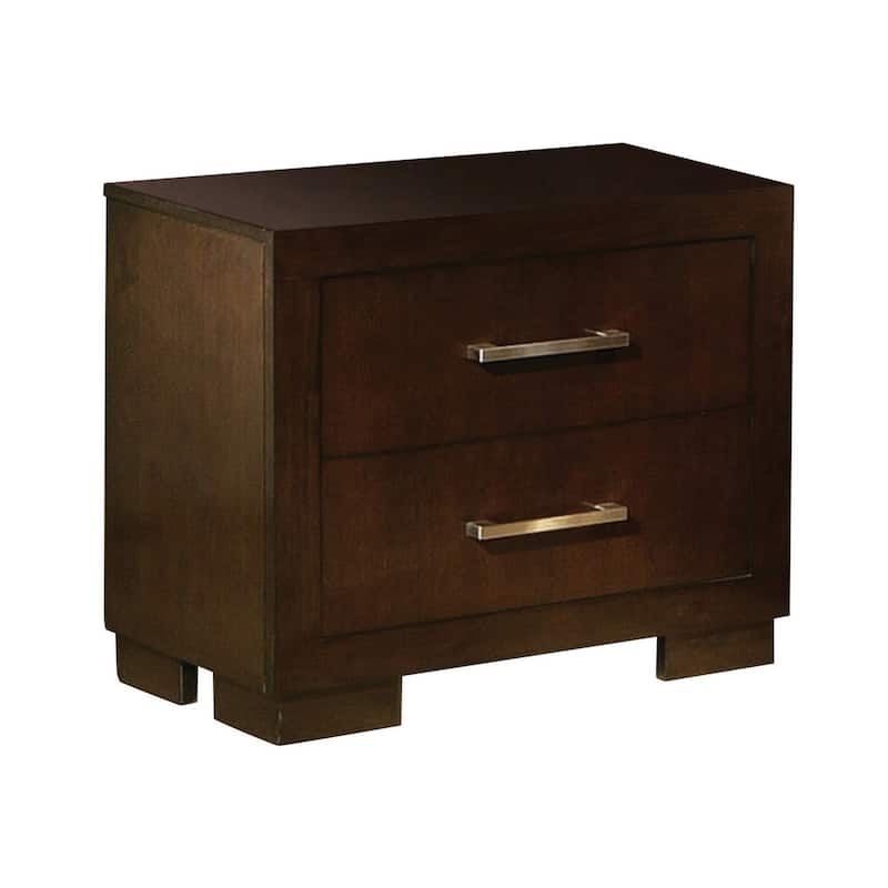 Bela 26 Inch 2 Drawer Nightstand, Felt Lined, Silver Handles, Dark Brown