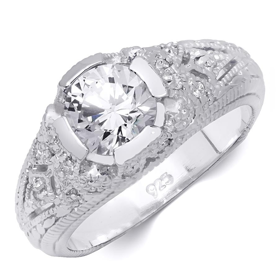 MayaMila Antique Style Bridal Engagement Ring 2.00 Cart CZ Sterling Silver
