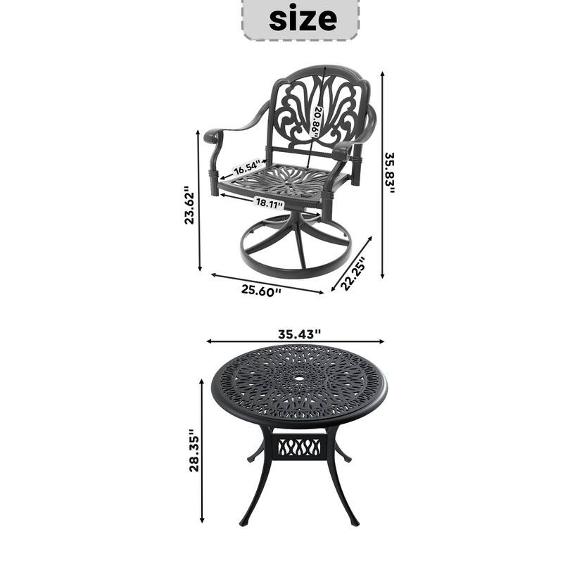 5-Piece Aluminum Round Outdoor Patio Dining Set, 4 Cushioned Swivel Chairs, Table, All-Weather Frames