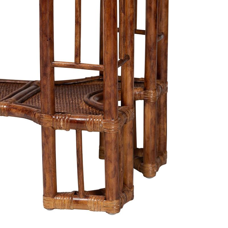 Tahlia Marbled Tortoise Natural Rattan Console Table - Handcrafted Wicker Accent Table with Coastal Boho Style