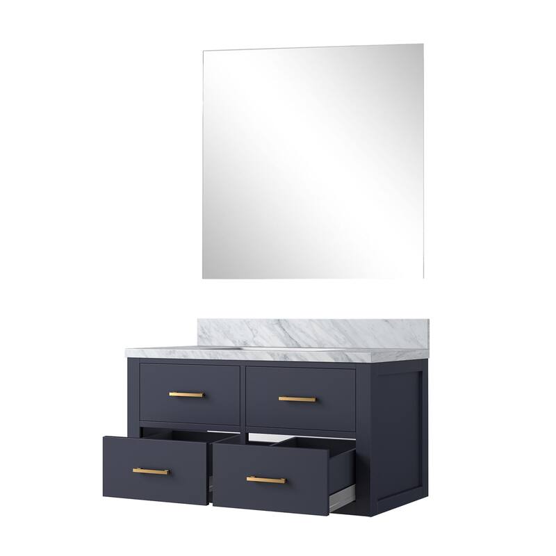 Castor Bath Vanity with Carrara Marble Top, Sink and Mirror