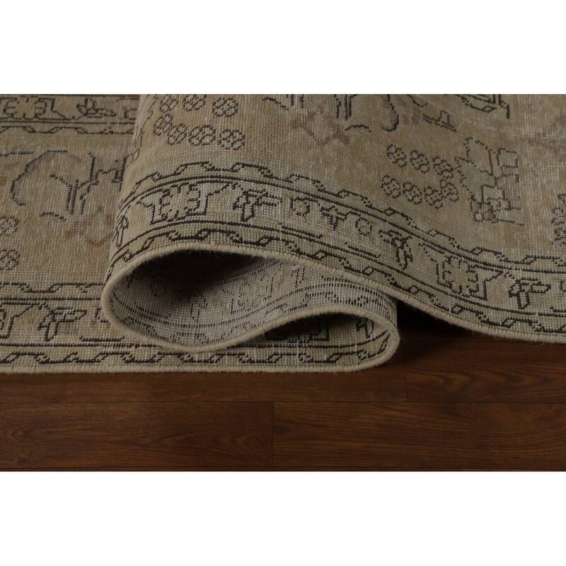 Floral Tabriz Persian Vintage Area Rug Handmade Beige Wool Carpet - 9'8" x 12'4"
