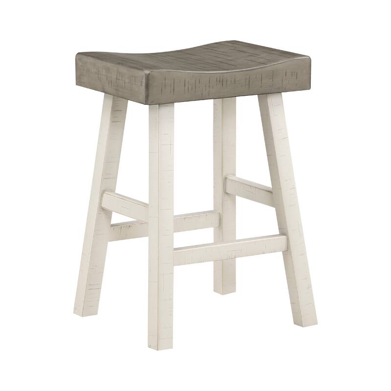 Casy 4pc Counter Height Table Set, 3 Contour Stools, White Brown Wood