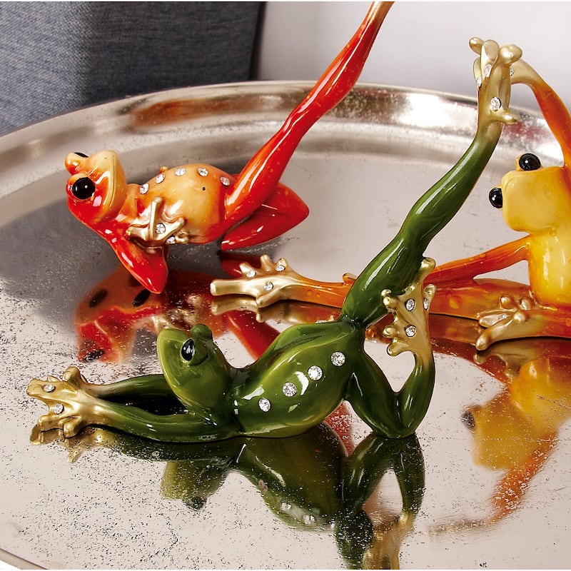 Multi Colored Polystone Frog Decorative Sculpture (Set of 3) - 6 x 1 x 7