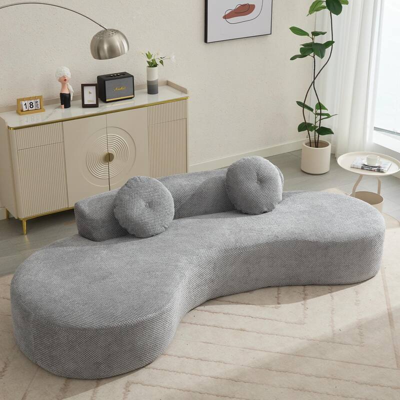 105.5" Curved Sofa, Modern Living Room Upholstered Sofa with 2 Throw Pillows, Leisure Cloud Couch for Apartment, Office - Gray