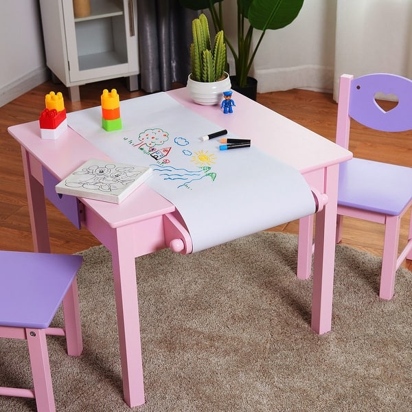 Shop Costway Kids Art Table And 2 Chairs Set With Paper Roll Rack