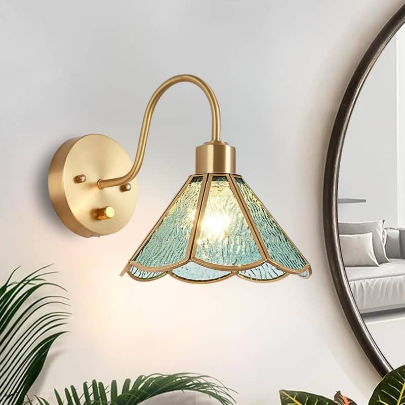 Industrial wall sconce gold+sea BLUE1 light bulbs brass wall light fixture