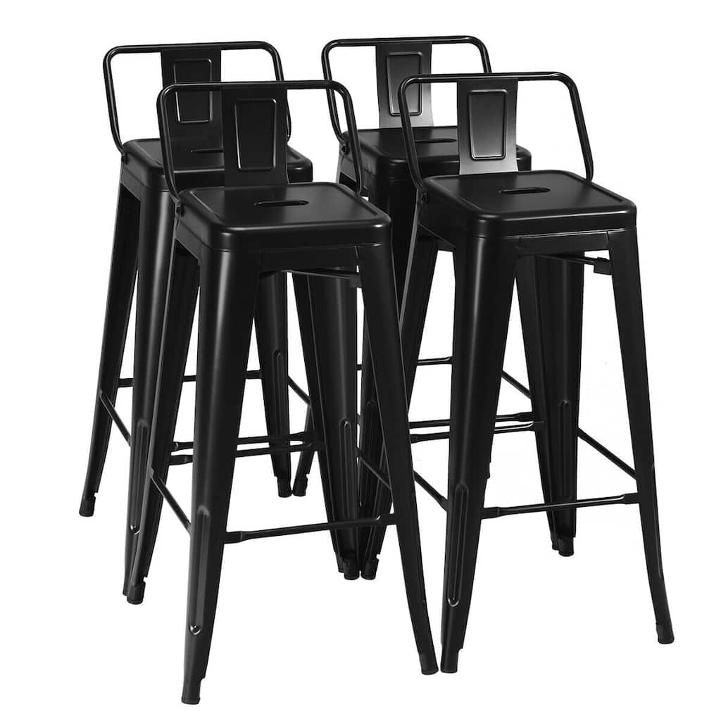 30" Set of 4 Metal Height Barstools with Low Back-Black - 17" x 17" x 37" (L x W x H)