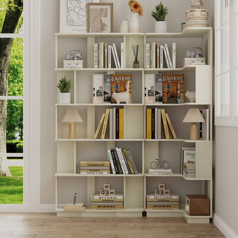 Set Of 2 Free Combination Bookcase Space Saving Corner Bookshelf, L-Shaped Bookcase + I-Shaped Bookcase - White