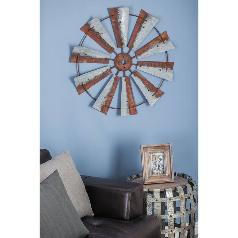 Brown Metal Indoor Outdoor Windmill Home Wall Decor