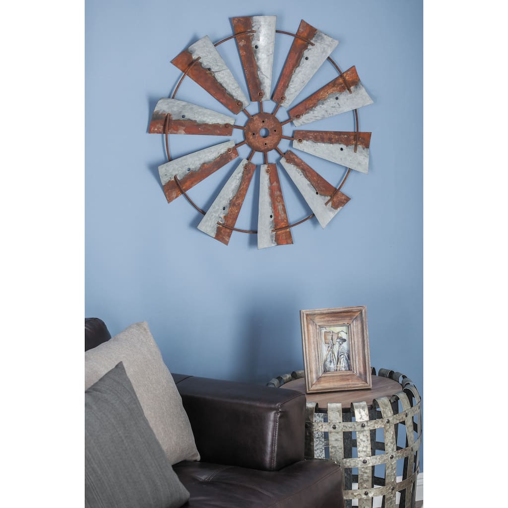Brown Metal Indoor Outdoor Windmill Home Wall Decor