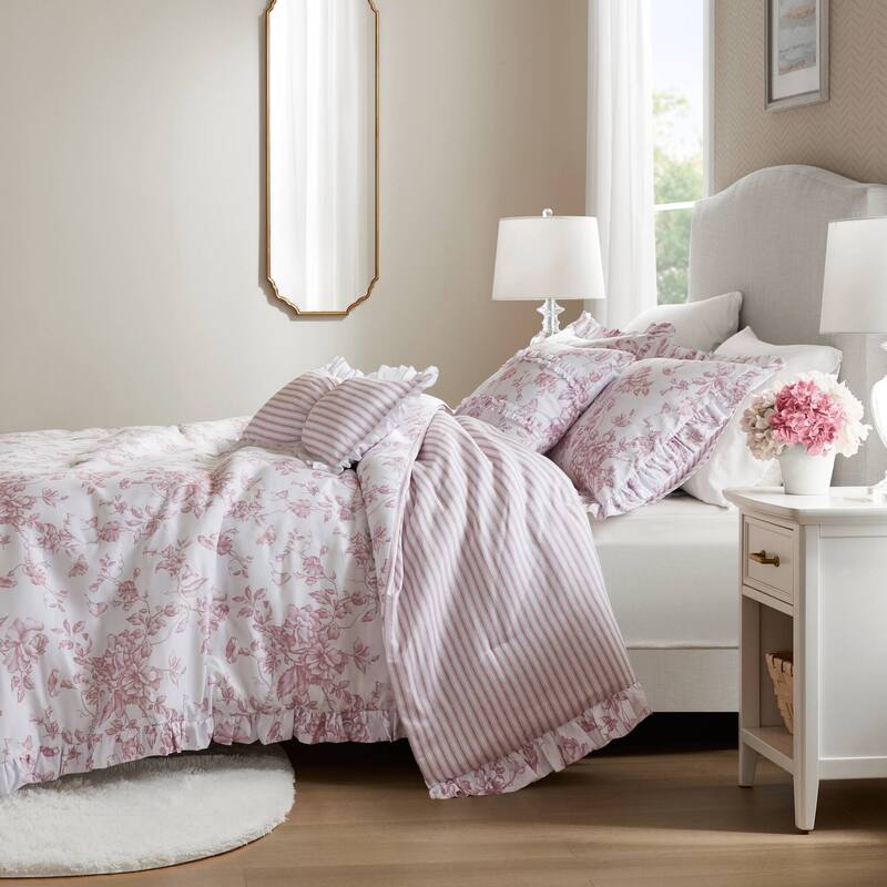 5 Pieces Full/Queen Comforter Set with Decorative Pillows
