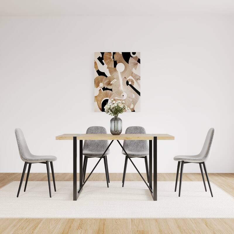 MDF Dining Table and Dining Chairs Set of 4,Wooden Kitchen Table Set,Metal Base & Legs,Dining Room Table and Suede Chairs