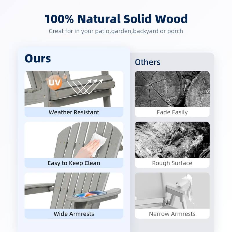 Wood Lounge Patio Chair Wooden Folding Embossed Adirondack Chair Set of 2 Solid Cedar Wood Lounge Patio Chair with Wood Grain