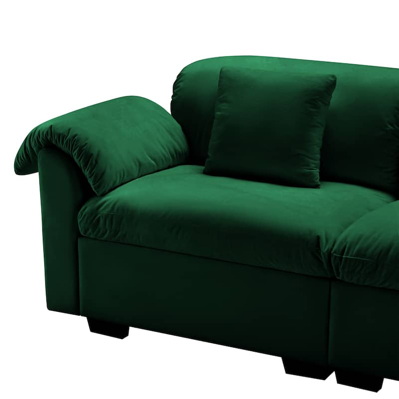 GDFStudio - Moss Velvet Deep Seat Sofa with Storage and 1 Ottoman