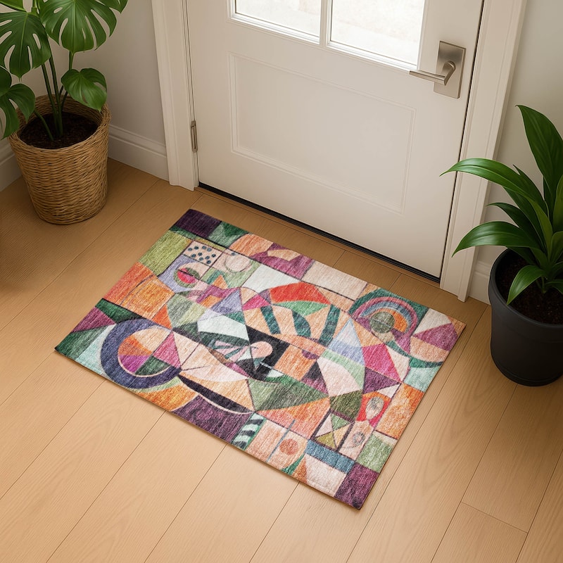 Premium Washable Super Soft Mosaic Contemporary Mayfield Rug - Orange - 1'8" x 2'6"