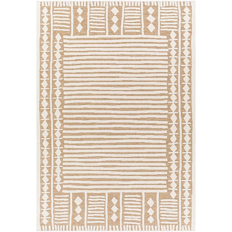 Livabliss Kaidi Global Stripe Outdoor Area Rug - 5'3" x 7'3" - Tan