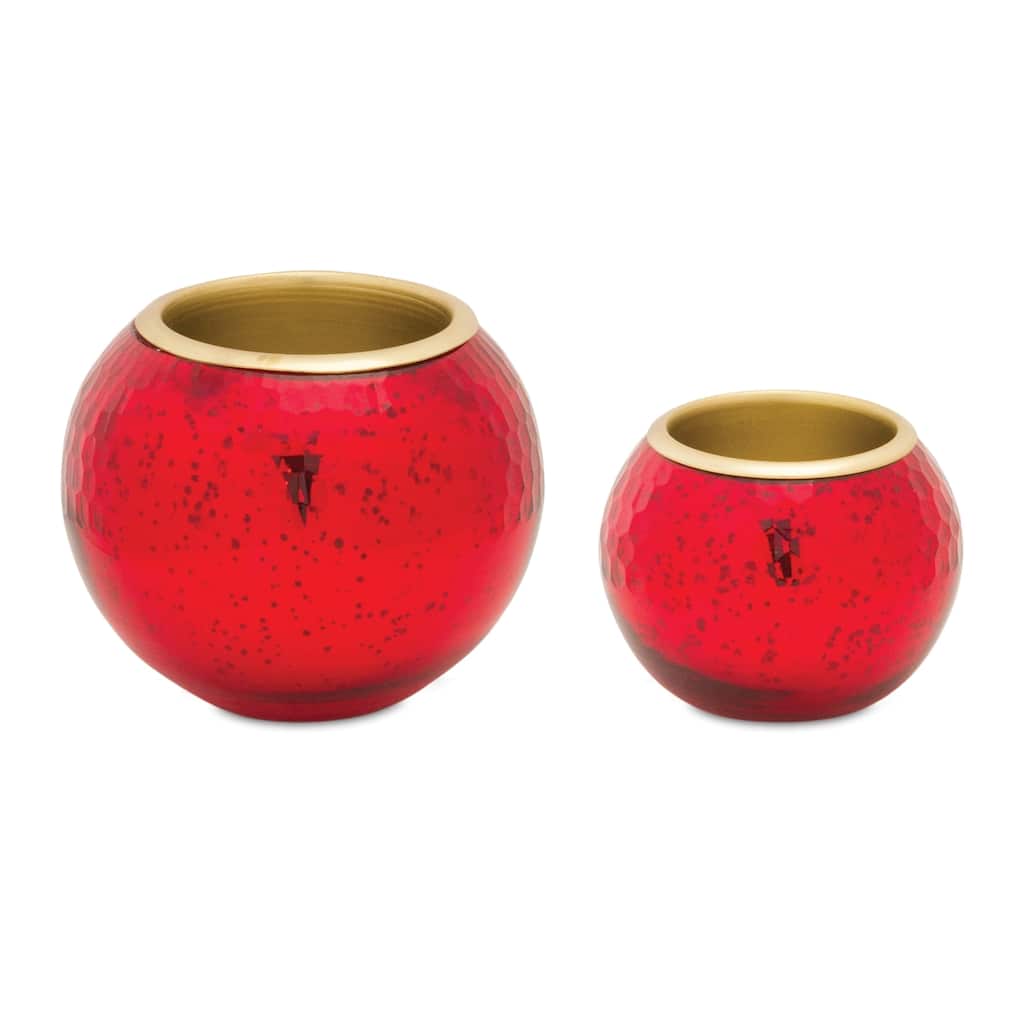 Glass Candle Holders with Mercury Finish for Festive Indoor Display Set of 2 - 4.5” x 4.5” x 3.5” (L x W x H)