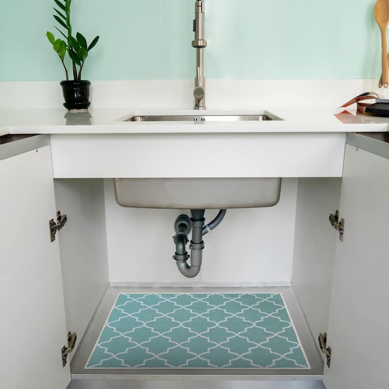 Under Sink Mat - Ultra-Absorbent Cotton Shelf Liners For Kitchen Cabinets - 2X3 feet - Light Teal