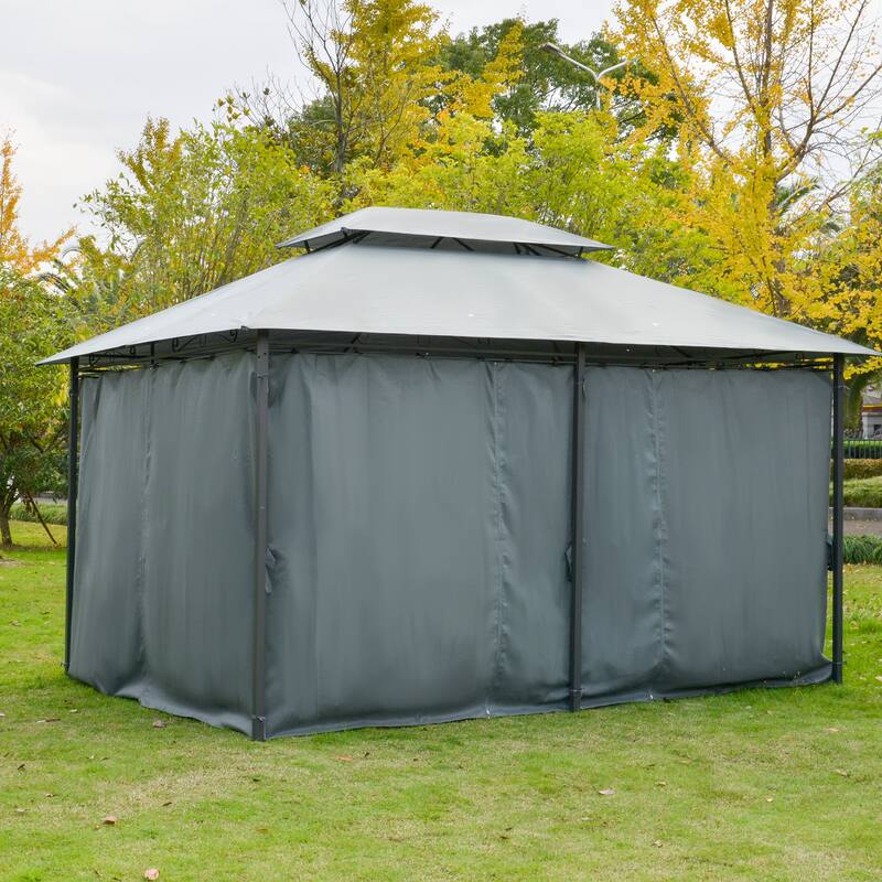 10' x 13' Outdoor Gazebo Canopy Shelter with Curtains