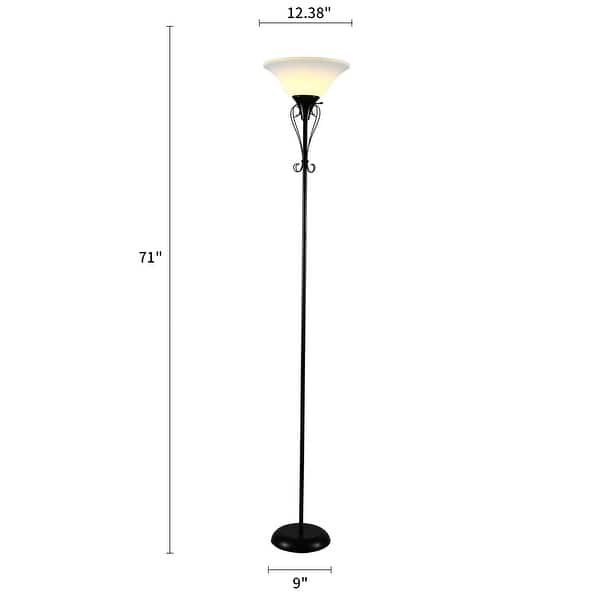 Cedar Hill 71In Black Torchiere Floor Lamp with Plastic shade Bed