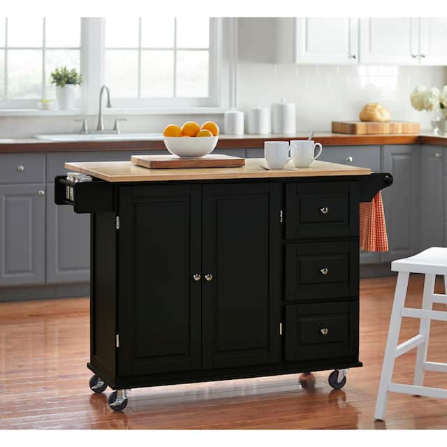 3-drawer Drop Leaf Kitchen Cart - Black