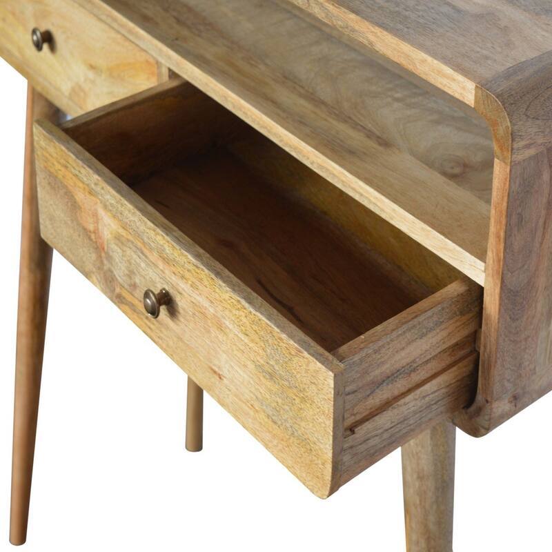 Mid-Century Modern Wood Curved Console Table With Strong Legs