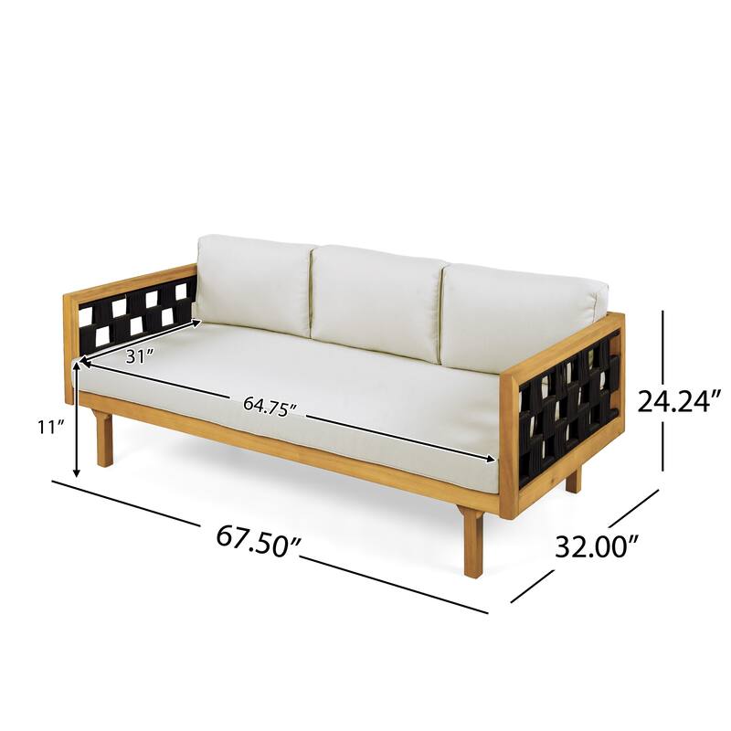 Christopher Knight Home Solenne Acacia Wood 3 Seater Daybed and Coffee Table with Cushion