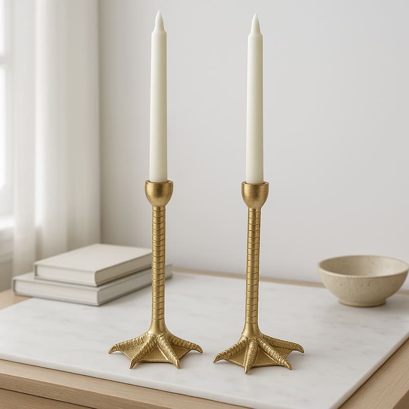 Metal Bird Legs Taper Candle Holders Set of 2 - Gold - 9.0"