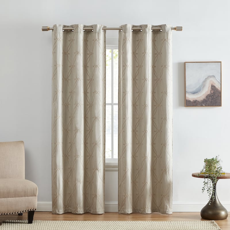 Palmetto Lattice Embroidered Blackout Window Curtain Panel, Set of 2 - 37" x 84" (Set of 2)