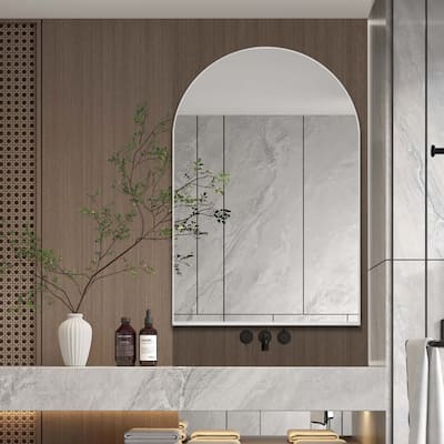 24x36 Inch Arched Bathroom Medicine Cabinet with Mirror, Metal Framed Recessed Wall Cabinet with Mirror