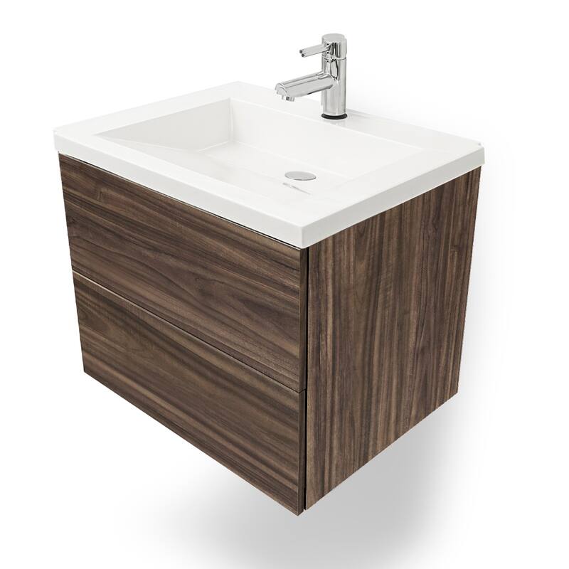 24"/30" Air Wall Mount Floating Bathroom Vanity in Dark Ebony with White Cultured Marble Top