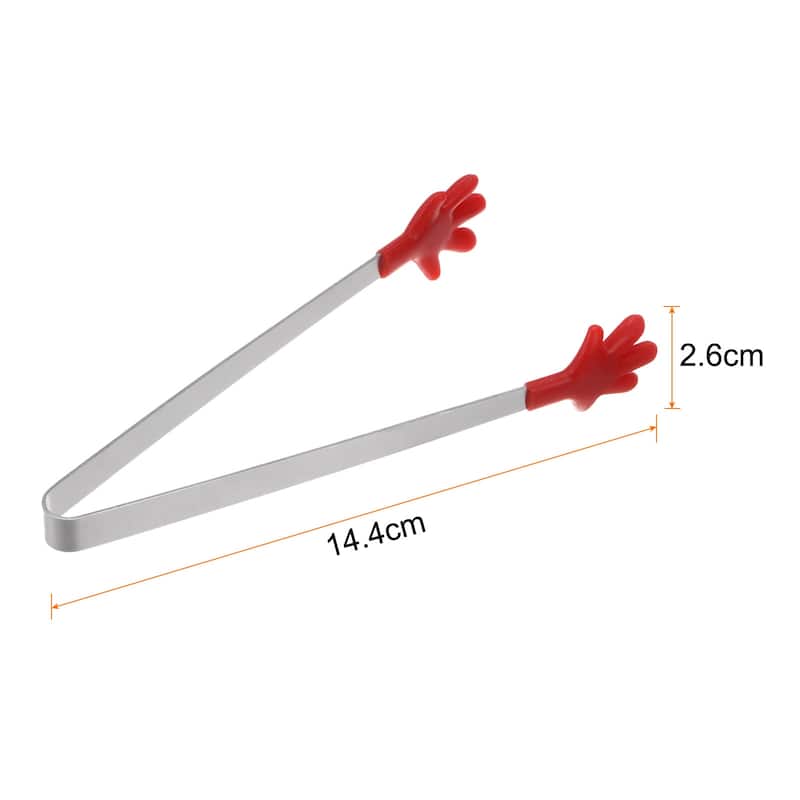 Mini Food Tongs 14.4cm Hand Shape Stainless Steel with Silicon Tips - 5.67" - Red