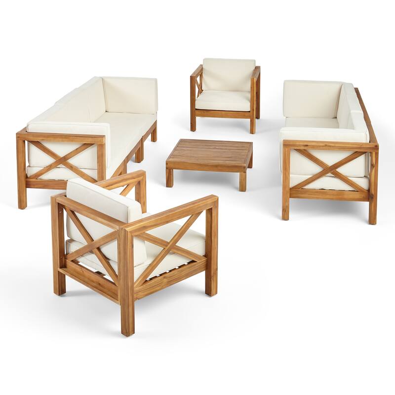 Brava Outdoor 8-seat Acacia Sofa and Club Chair Set by Christopher Knight Home - Beige