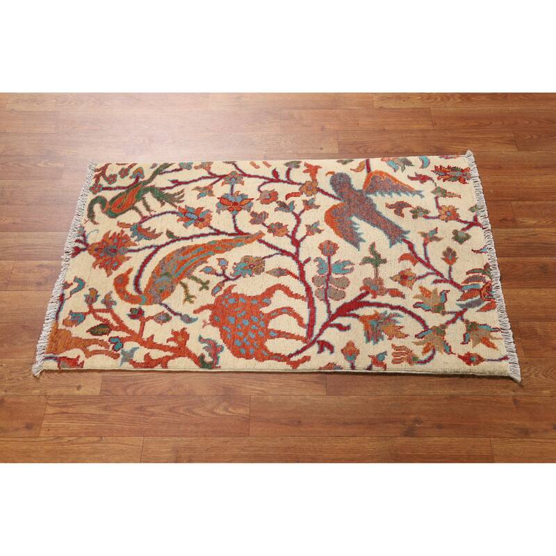 Hand Knotted Oriental 100% Wool Carpet Traditional All-Over Beige & Ivories Kazak Area Rug - 3' 0'' X 2' 0''