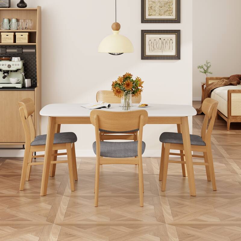 5-Piece Dining Set – Solid Wood Table with 4 Upholstered Wooden Chairs‌