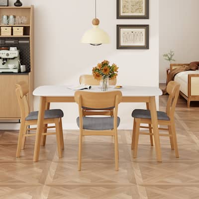 Modern 5-Piece Dining Table Set with Wood Table & Splayed Legs, Dining Table Set with Scratch-Resistant Top