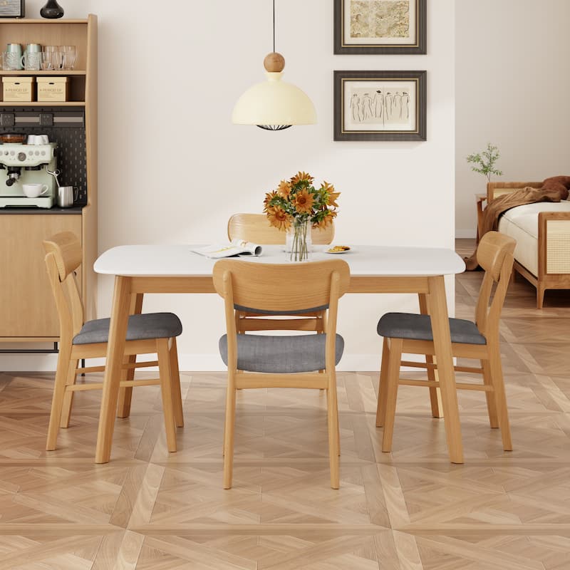Roomfitters 5-Piece Dining Table Set with Solid Wood Frame Table and Four Upholstered Solid Wood Chairs for Dining Room