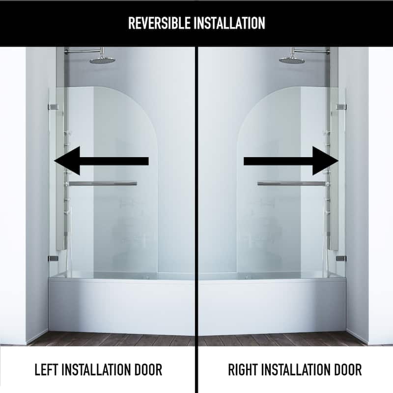 VIGO Orion 34" W x 58" H Frameless Hinged Tub Door in Stainless Steel