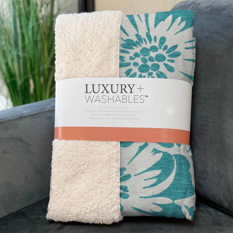 Premium Machine Washable Modern Floral Sherpa Throw Blanket