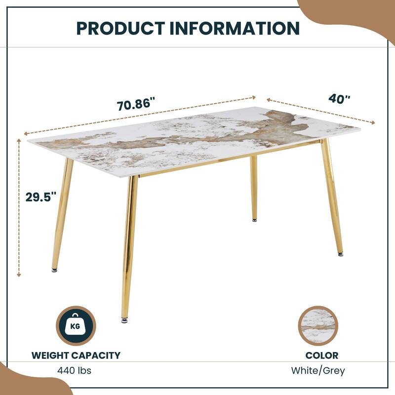 Zayle Dining Table with a 71" Rectangular Top and Gold Steel Base