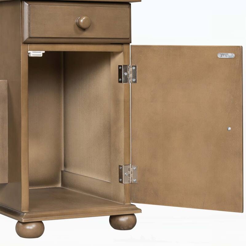 Vintage Side Table Flip Top with Flip Top,USB Ports,Multifunctional Drawer,Bookshelf for Living Room