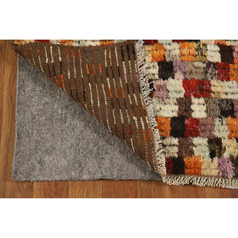 Checkered Tribal Moroccan Oriental Runner Rug Hand-Knotted Wool Carpet - 2'9" x 9'6"