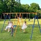 preview thumbnail 12 of 10, 6 in 1 Outdoor Metal Swing Set Includes 2 Swings and Ladder Ideal for Kids - 165.35”L x 70.08”W x 80.31”H