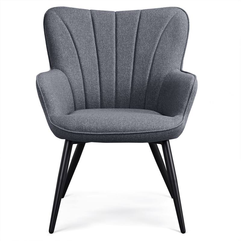 Yaheetech Modern Fabric Accent Chair Pleated Curved Back Armchair