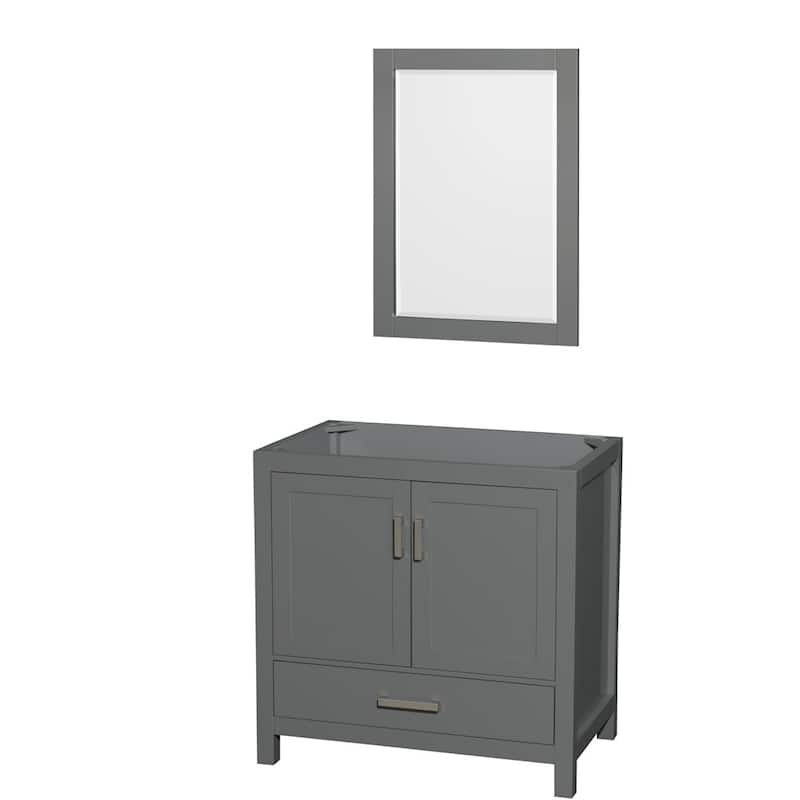 Wyndham Collection Sheffield 36" Hardwood Vanity Cabinet and Mirror - - Dark Gray / Brushed Chrome Hardware - Painted